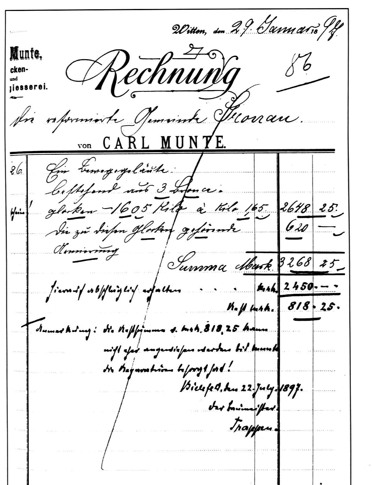 Rechnung von Munte von 1897